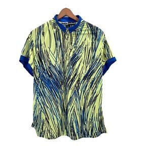Vintage 80s 90s Jamie Sadock Colorful Blue Yellow Golf Tennis Polo Top Large
